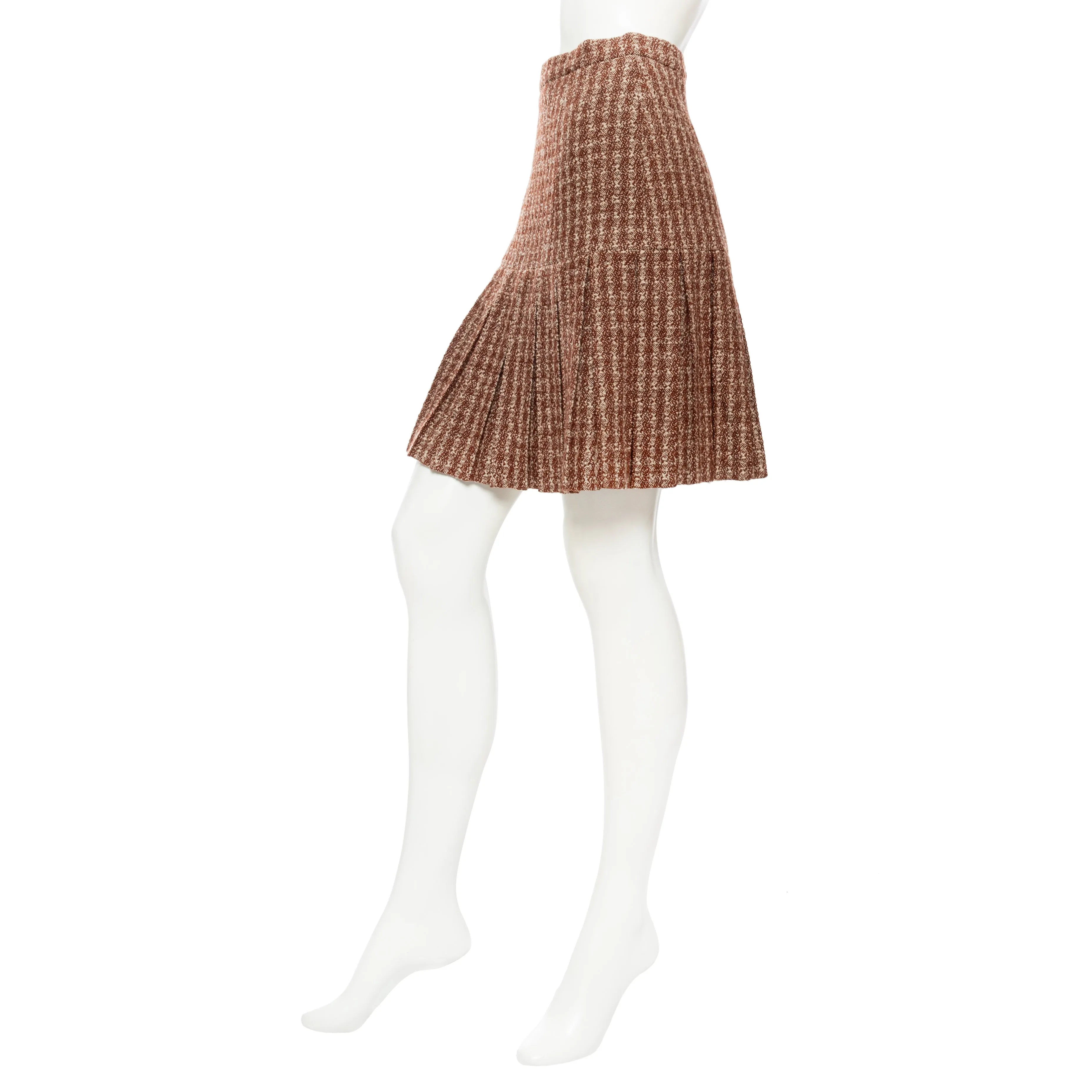 1997 Brown Wool-Blend Pleated Mini Skirt