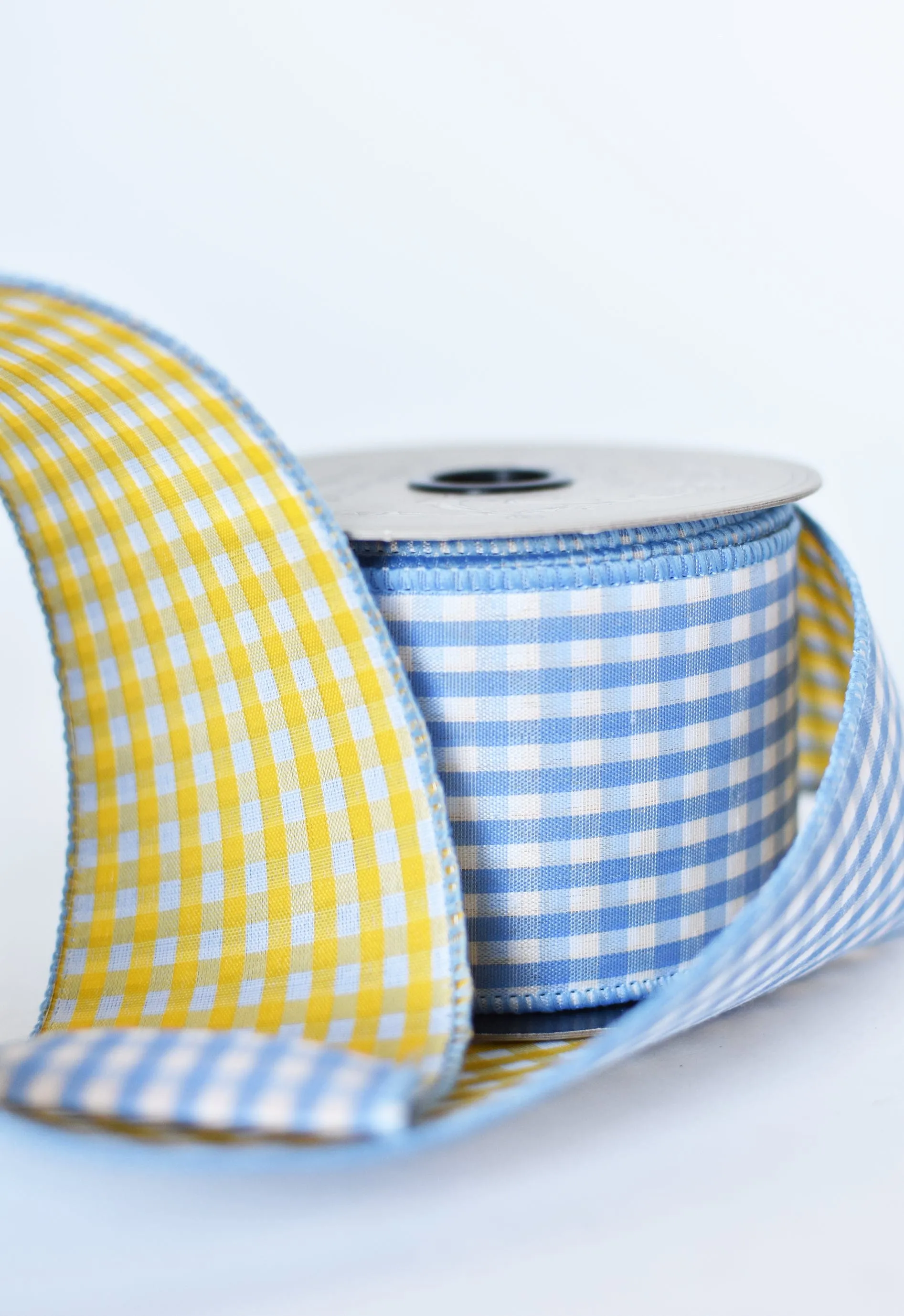 2.5" x 10yd Light Blue/Yellow Checkered Ribbon