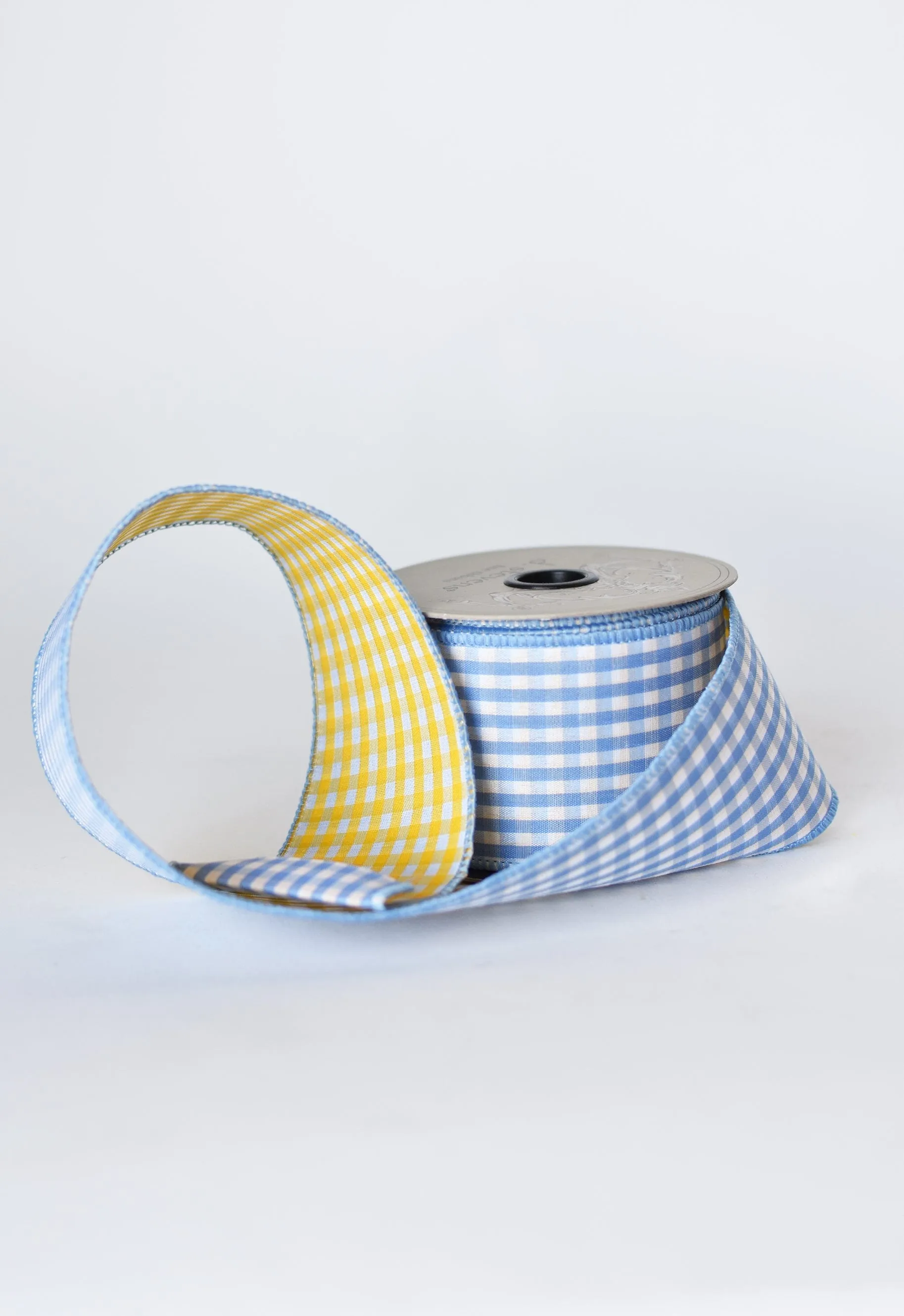 2.5" x 10yd Light Blue/Yellow Checkered Ribbon