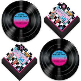 50's Party Supplies - Fabulous Fifties Music Record Paper Plates and Napkins (Serves 16)