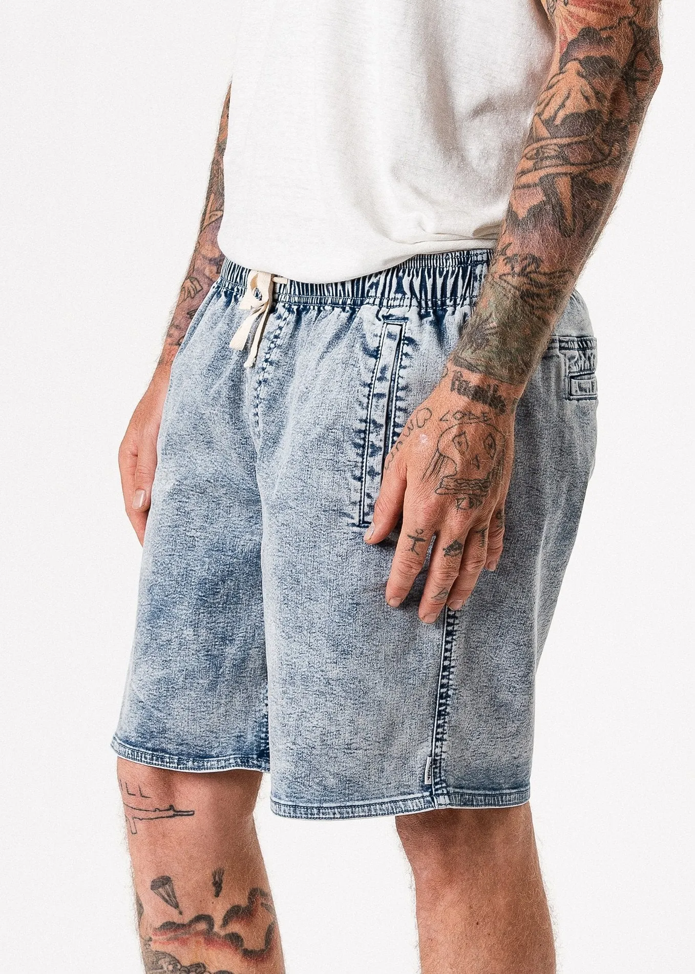 Afends Mens Dendy - Acid Wash Elastic Waist Walkshort