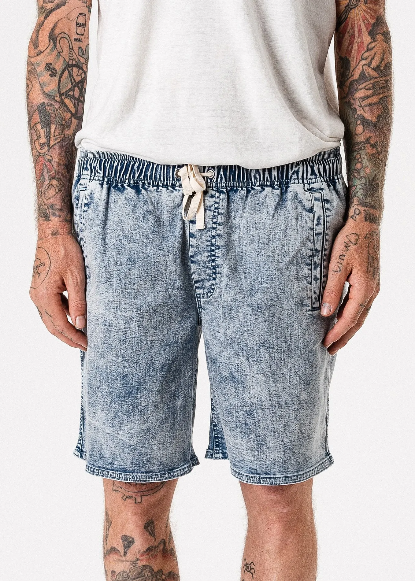 Afends Mens Dendy - Acid Wash Elastic Waist Walkshort