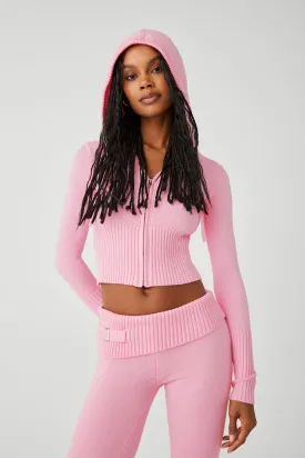 Aimee Cloud Knit Zip Up Hoodie - Valentine Pink