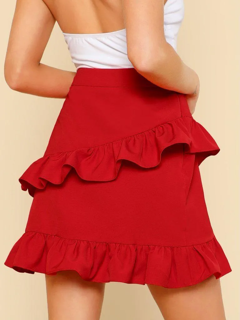 Asymmetric Layered Ruffle Skirt