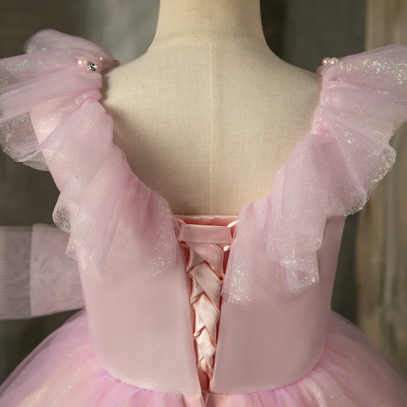 Baby Girl Dress Tddler Luxury Communion Pageant Pink Puffy Birthday Party Dress