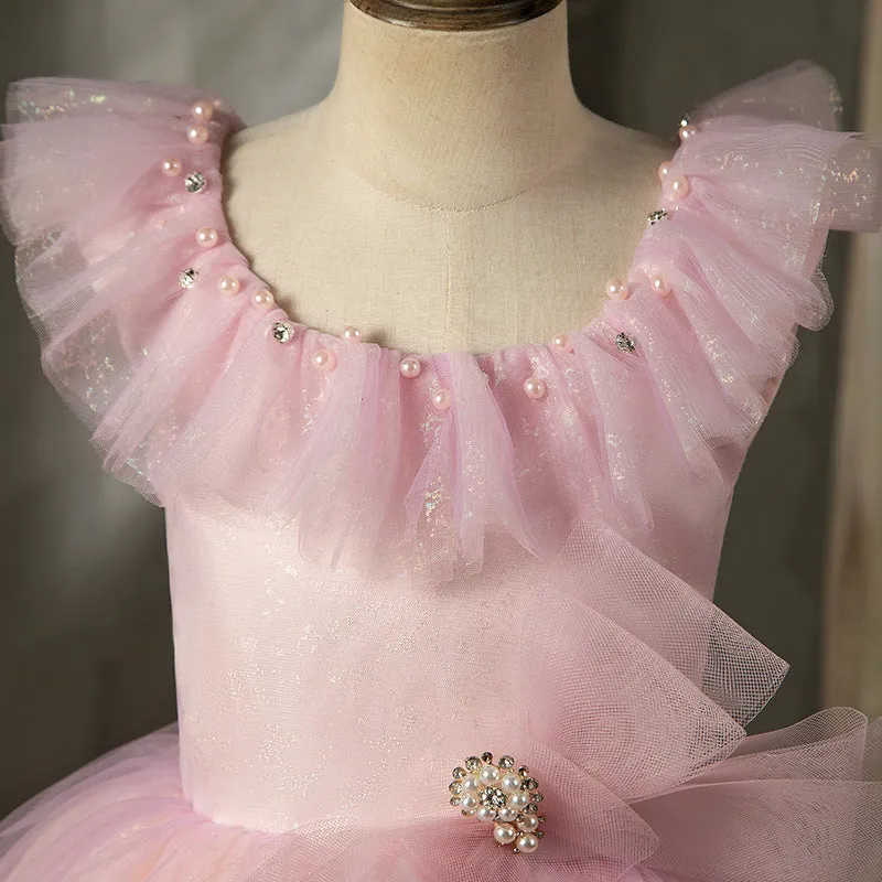 Baby Girl Dress Tddler Luxury Communion Pageant Pink Puffy Birthday Party Dress