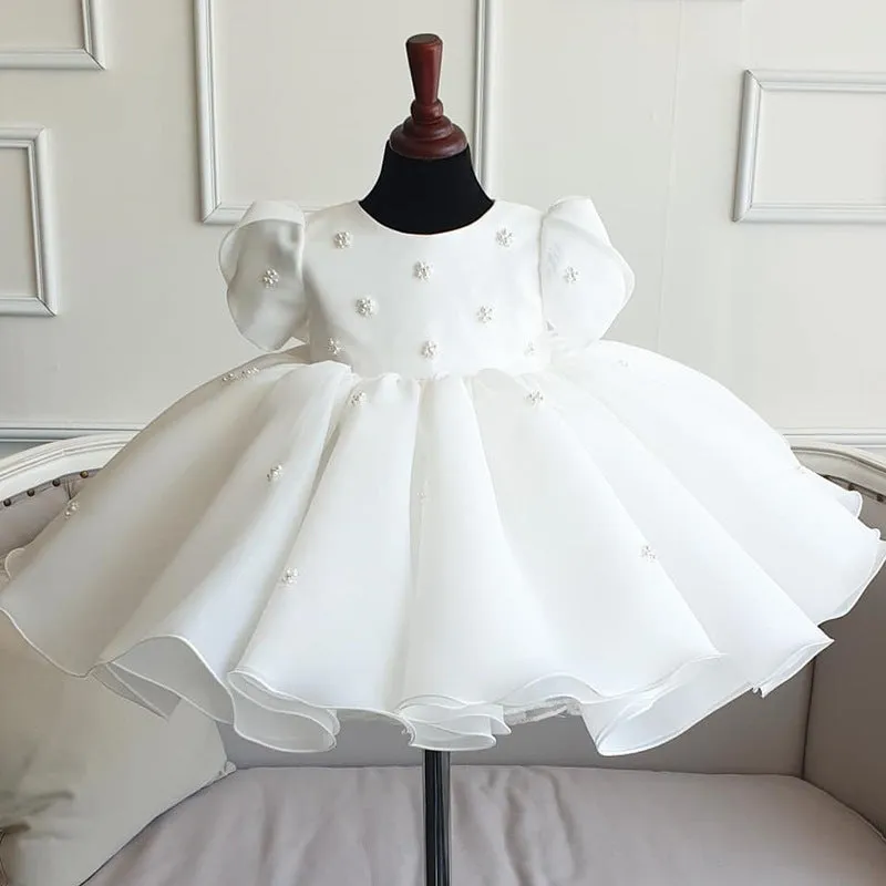 Baptism Dresses Baby Girl Summer White Sweet Pearl Flower Girl Dress Christening Dress