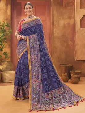 Bewitching Blue Mirror Work Banarasi Silk Festival Wear Saree