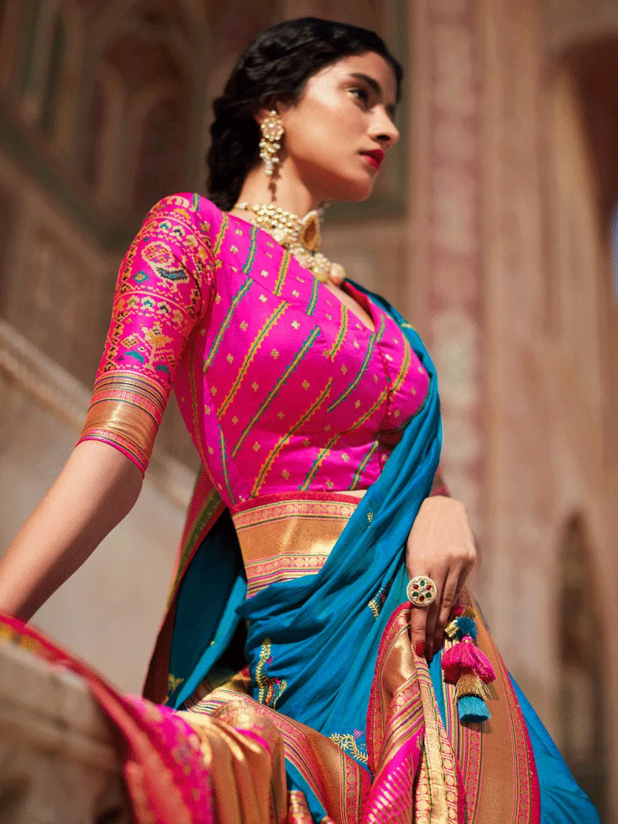 Blue Silk Embellished Saree