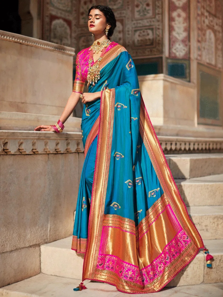 Blue Silk Embellished Saree