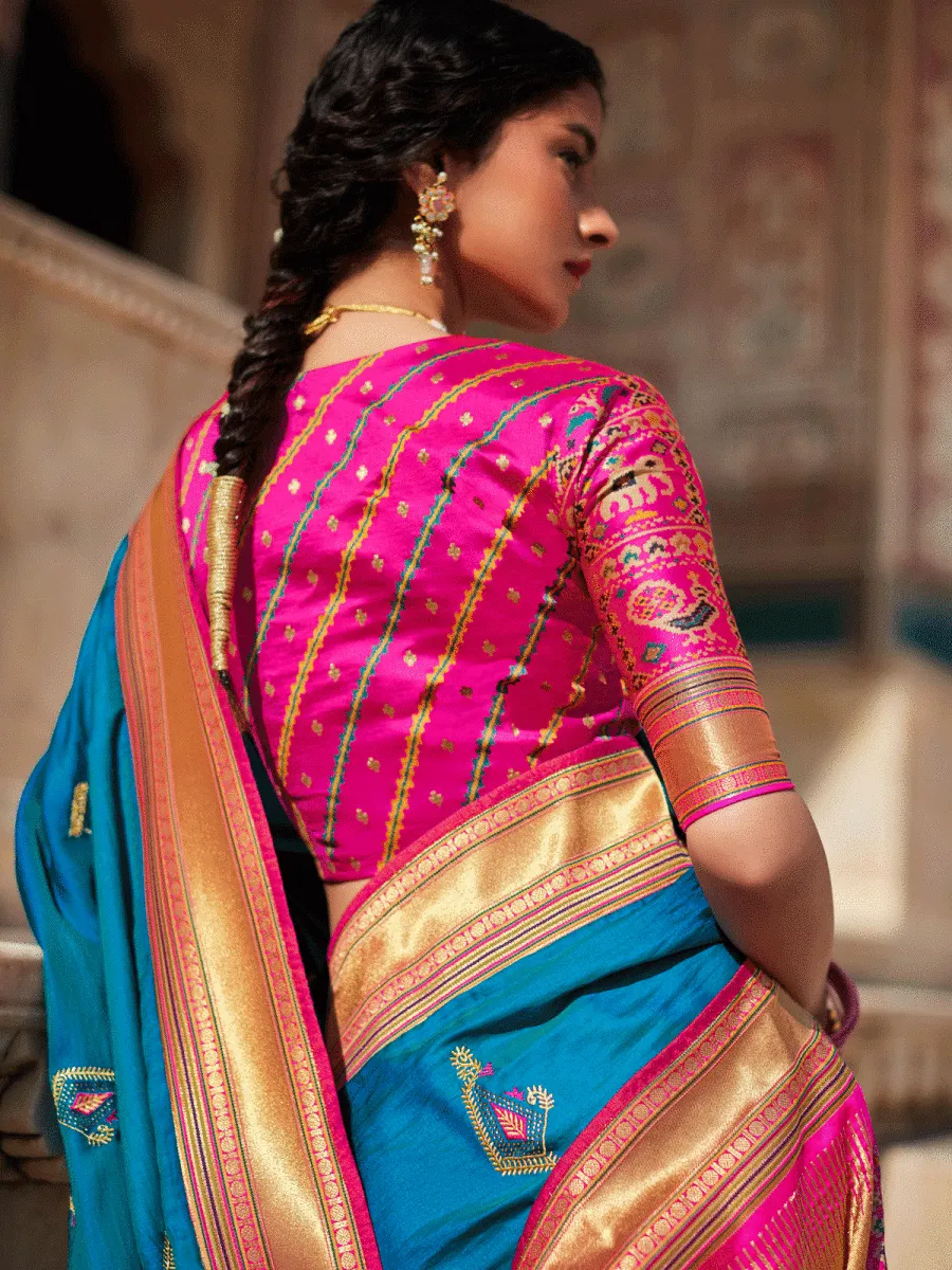 Blue Silk Embellished Saree