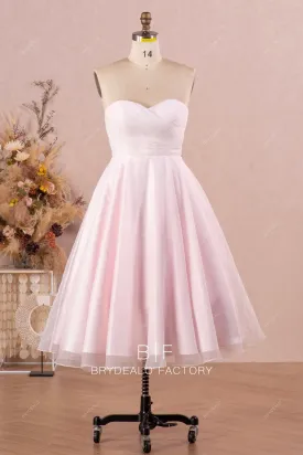 Blush Organza Strapless Tea-Length Puffy Bridal Dress