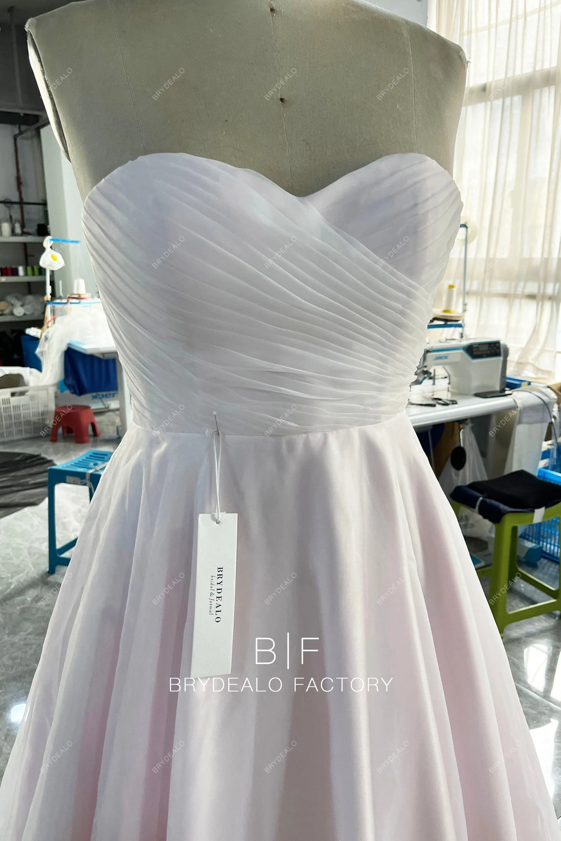 Blush Organza Strapless Tea-Length Puffy Bridal Dress