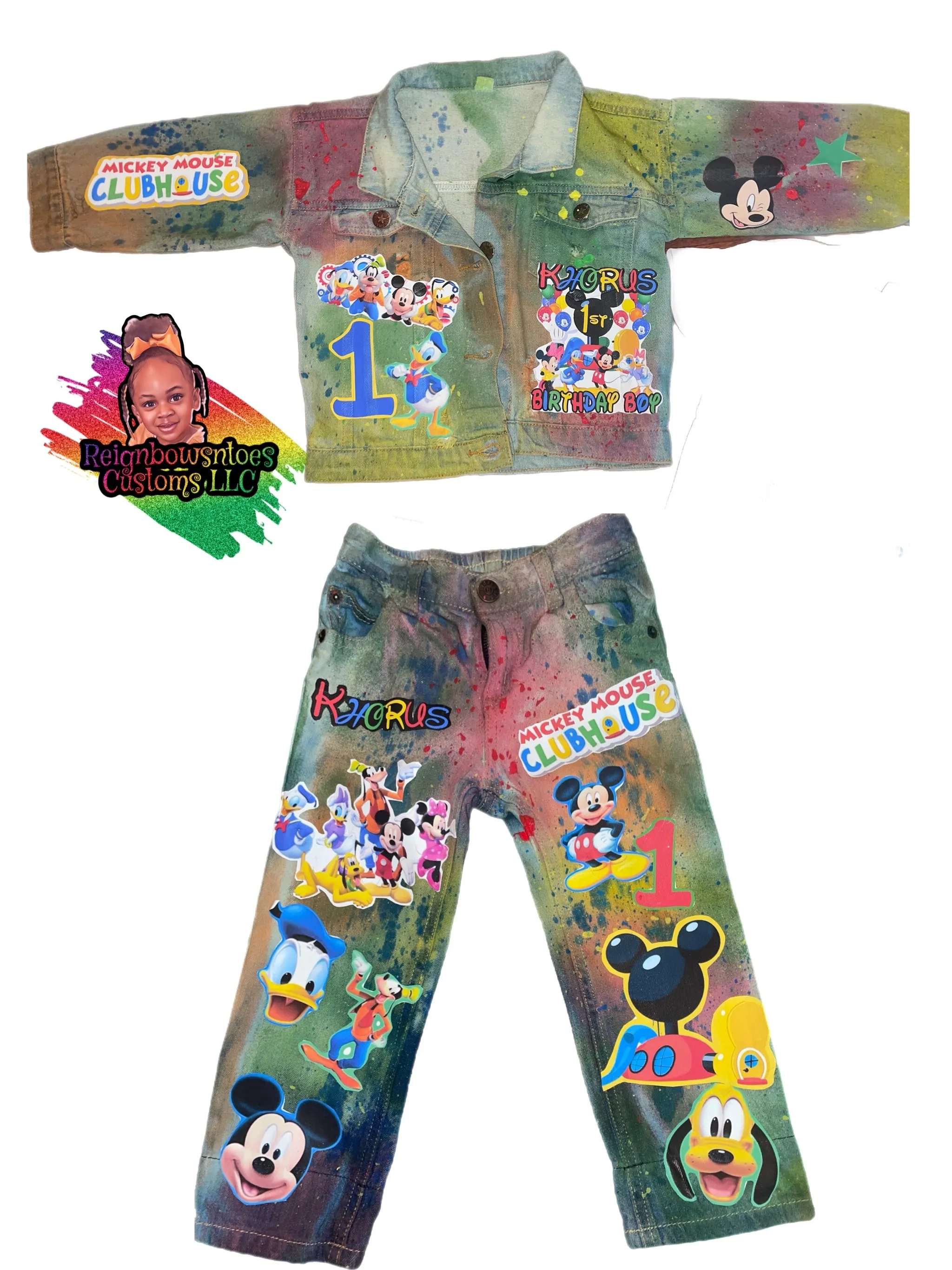 Boys custom Mickey Mouse clubhouse denim set