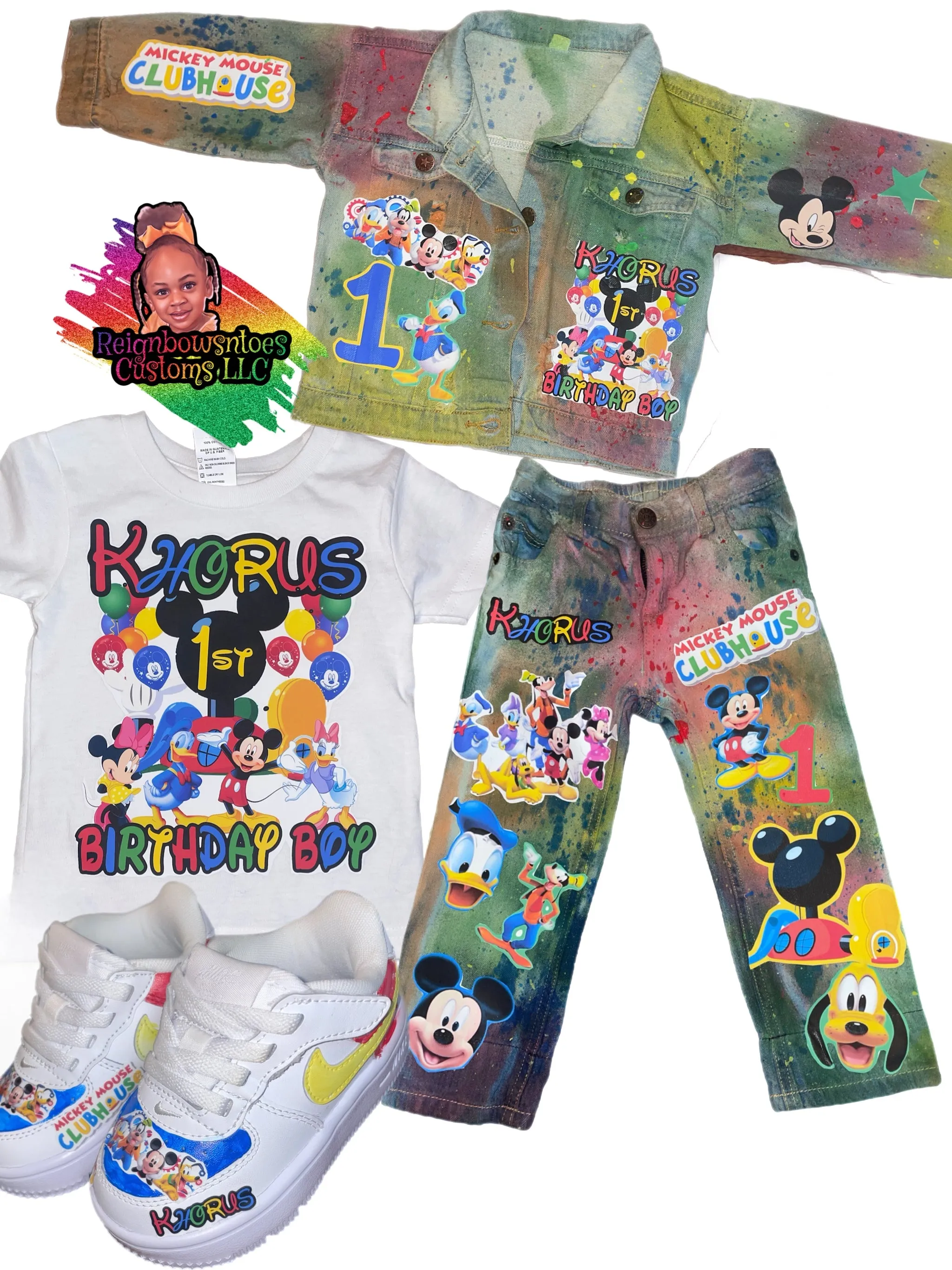 Boys custom Mickey Mouse clubhouse denim set