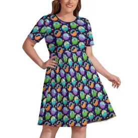 Button Collector Women's Round Neck Plus Size Dress With Pockets