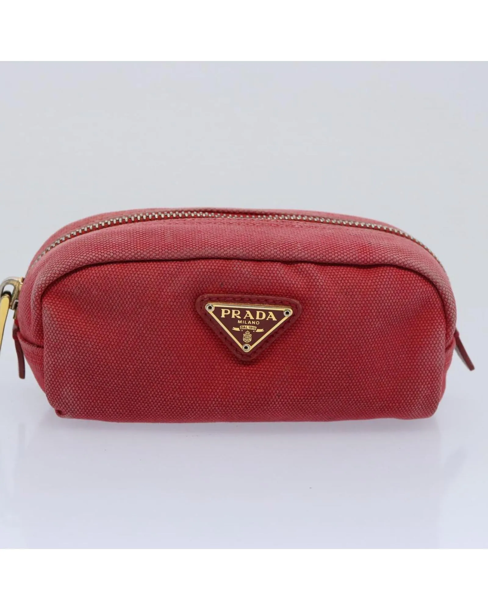 Canvas Leather Red Pink Wallet Pouch Set - Authentic PRADA