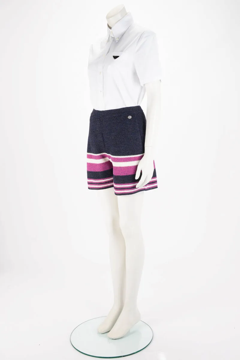 Chanel Blue & Purple Paper Striped Shorts FR 36