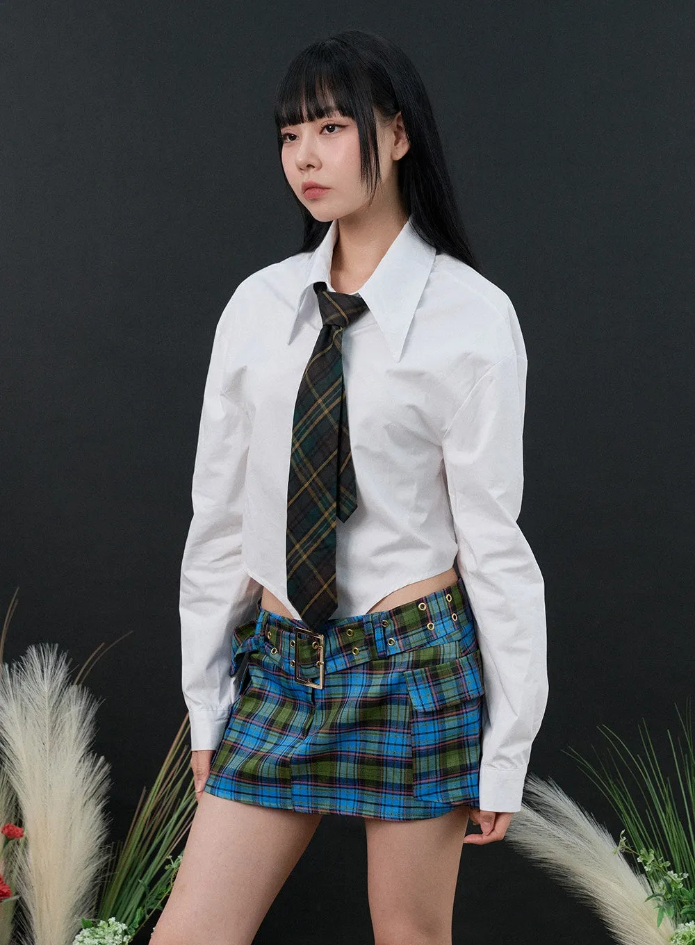 Checkered Buckle Mini Skirt IS306