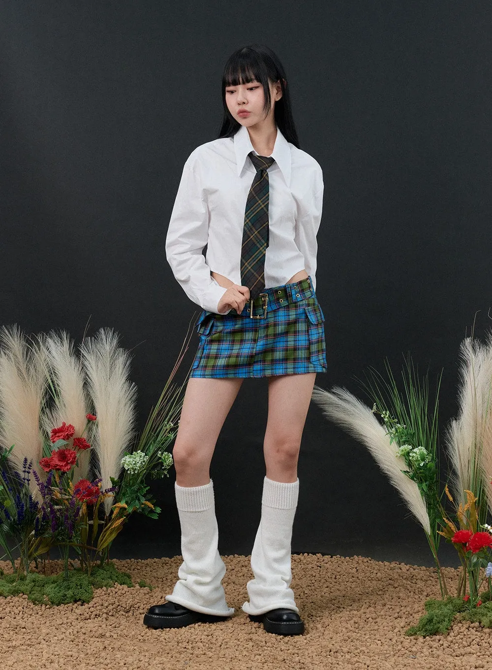 Checkered Buckle Mini Skirt IS306