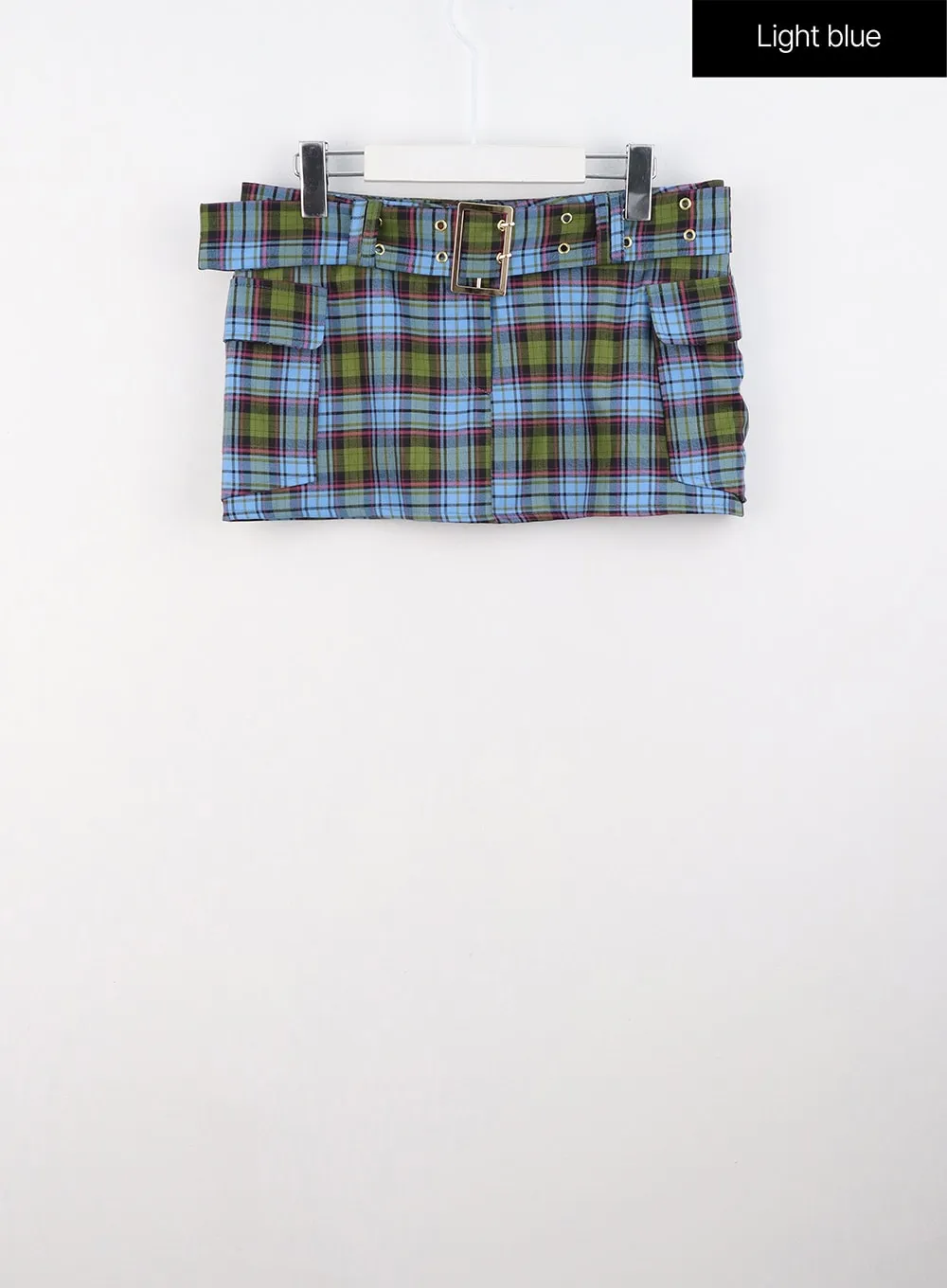 Checkered Buckle Mini Skirt IS306