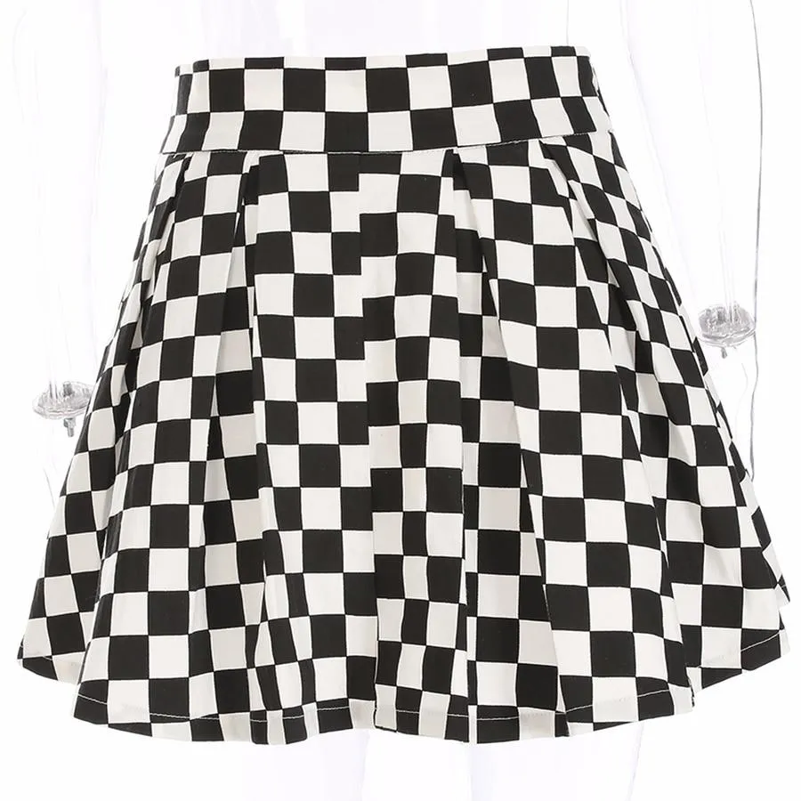 Checkered Pleated Skirt