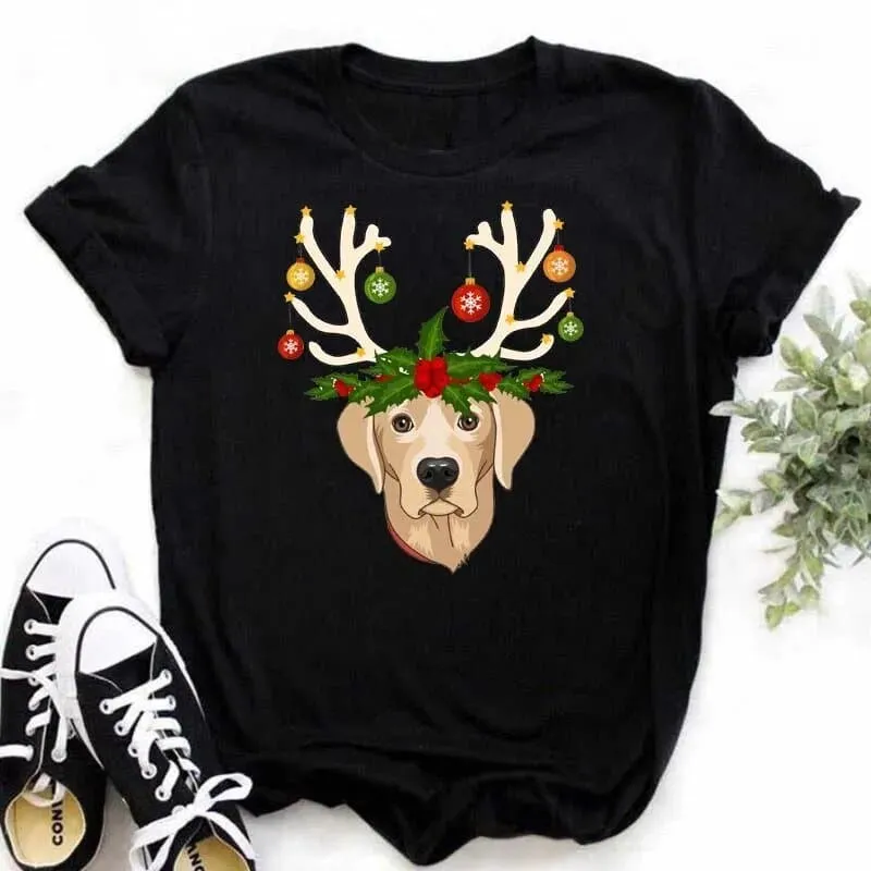 Christmas Dog Paws T-Shirt - Cute Cartoon Print, Comfortable Fit