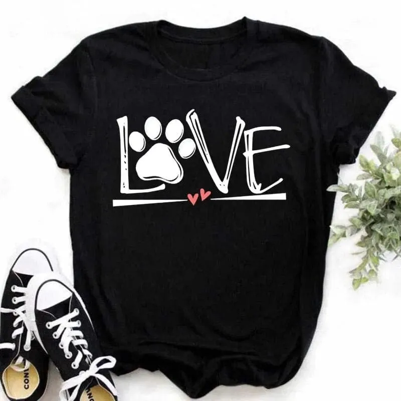 Christmas Dog Paws T-Shirt - Cute Cartoon Print, Comfortable Fit