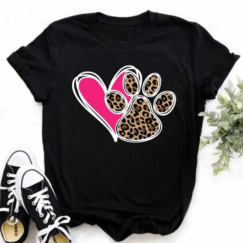 Christmas Dog Paws T-Shirt - Cute Cartoon Print, Comfortable Fit