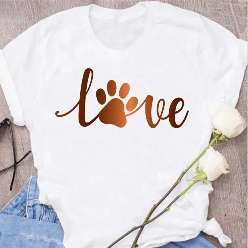 Christmas Dog Paws T-Shirt - Cute Cartoon Print, Comfortable Fit