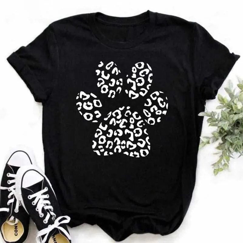 Christmas Dog Paws T-Shirt - Cute Cartoon Print, Comfortable Fit