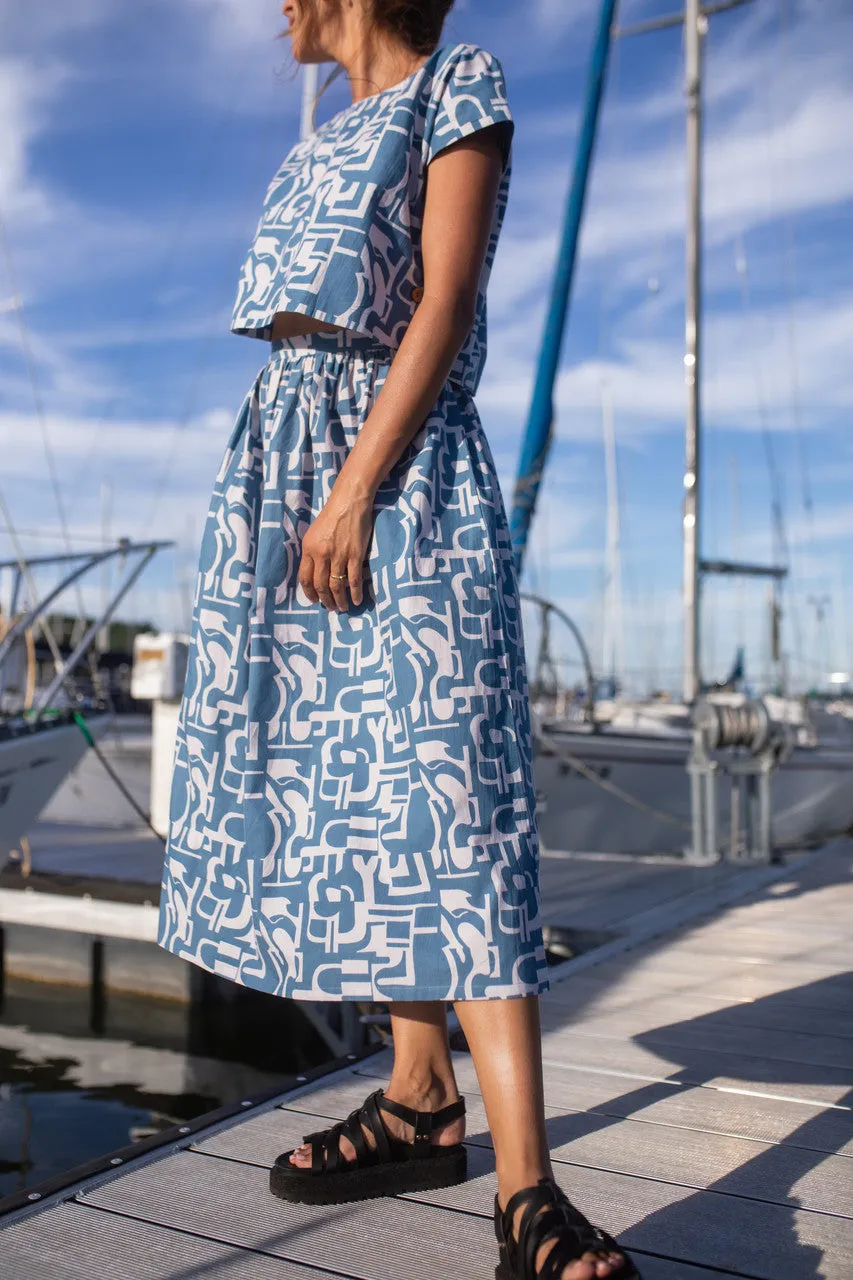 Claudia Skirt Set in Blue Geo Print - XXL Skirt