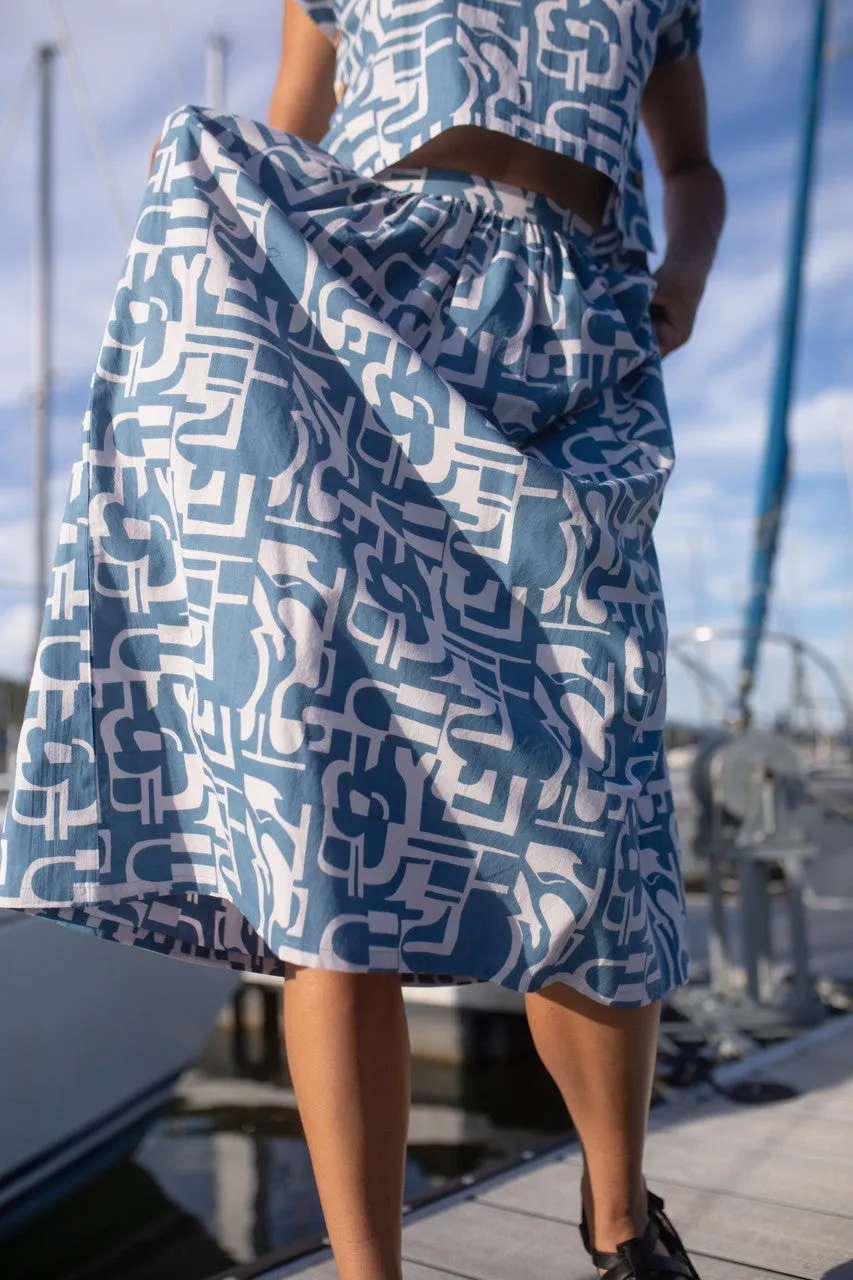 Claudia Skirt Set in Blue Geo Print - XXL Skirt