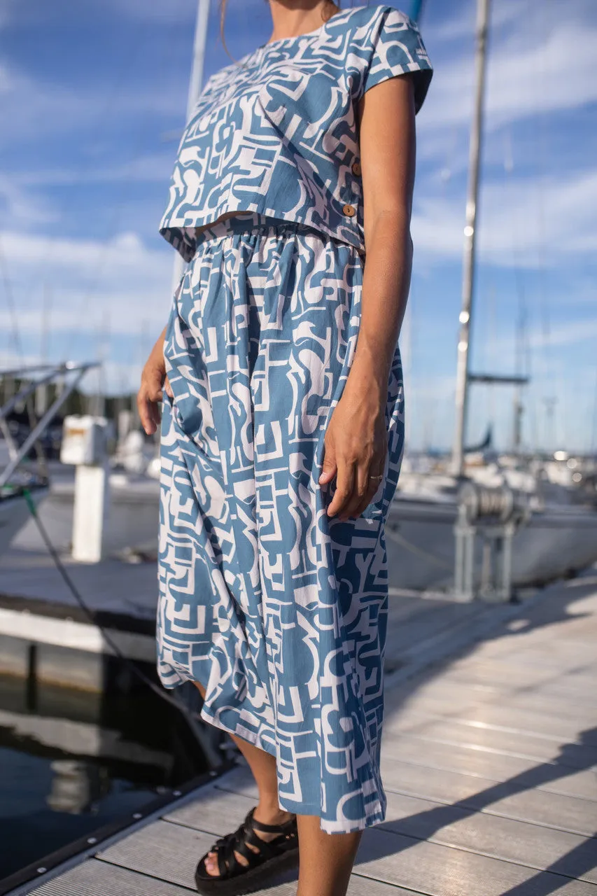 Claudia Skirt Set in Blue Geo Print - XXL Skirt