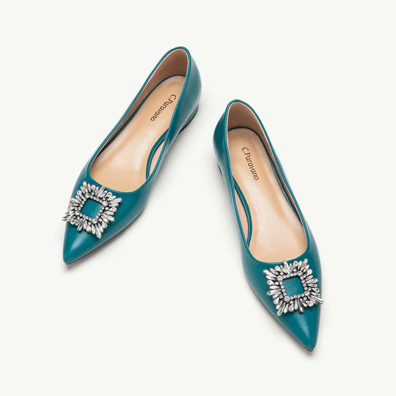 Crystal Buckle Flats (Aida) Peacock Blue