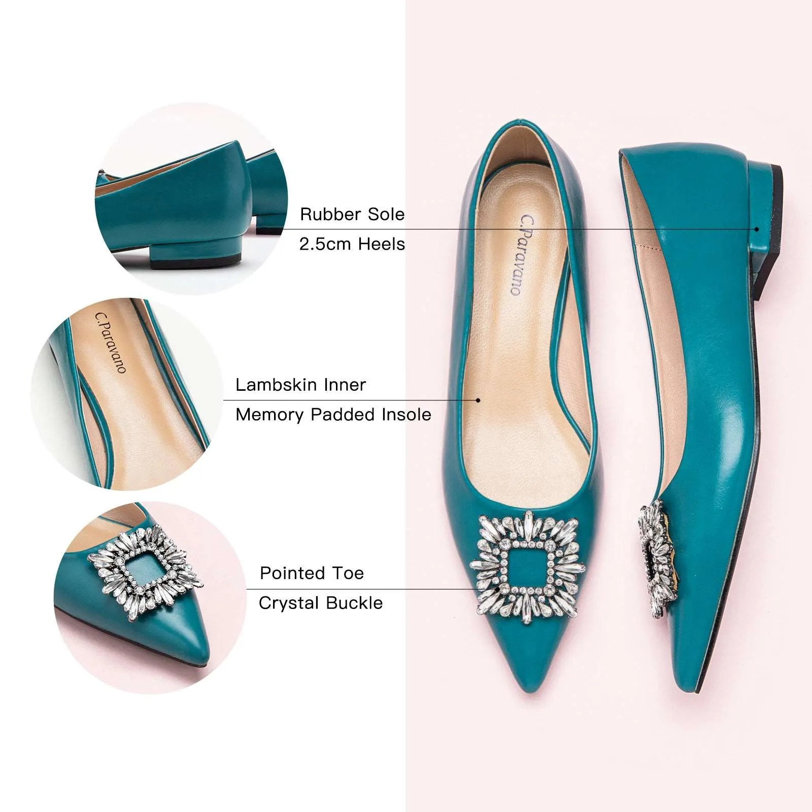 Crystal Buckle Flats (Aida) Peacock Blue