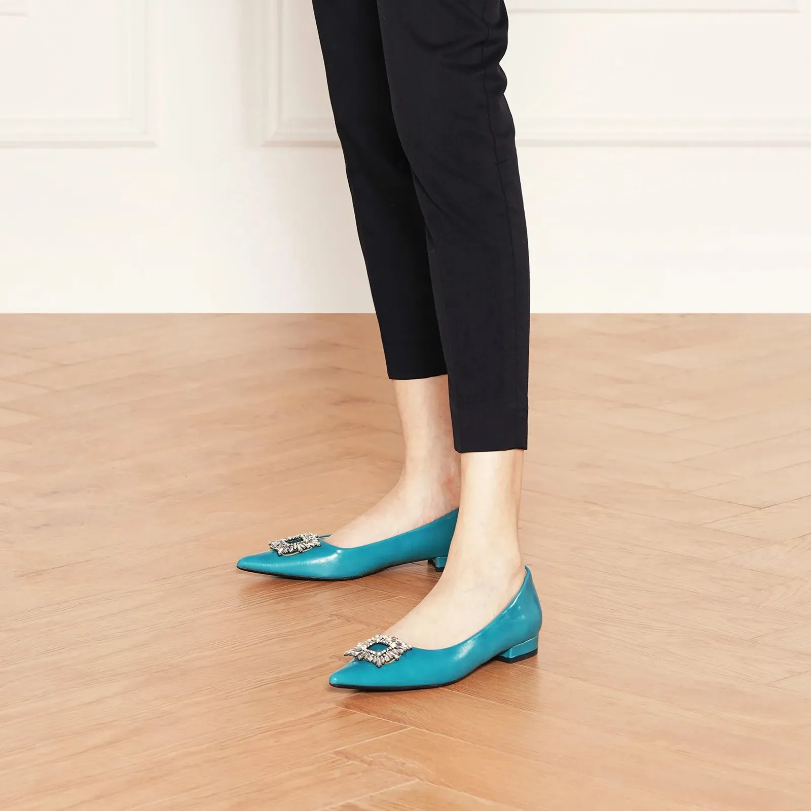 Crystal Buckle Flats (Aida) Peacock Blue