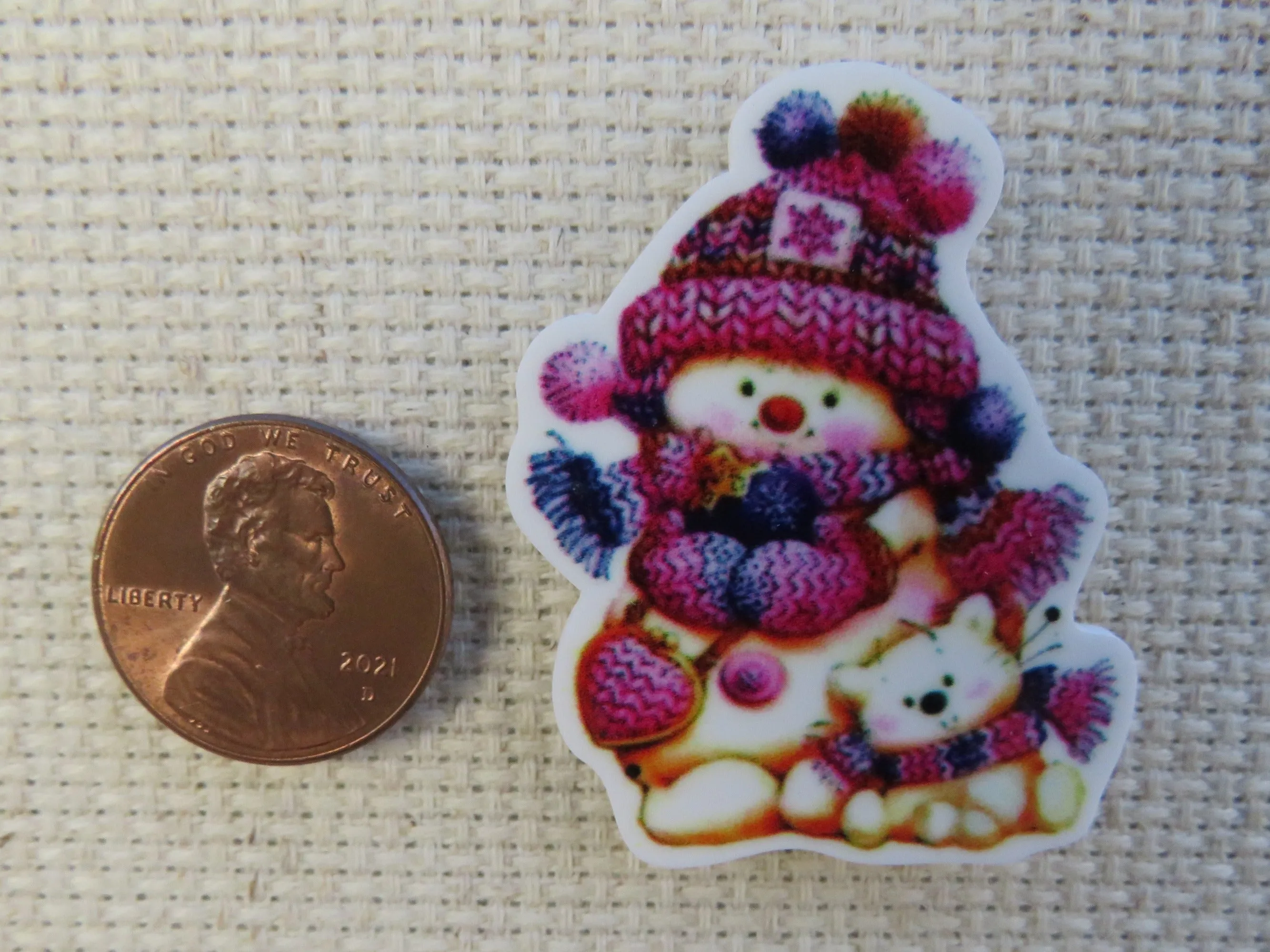 Cute Snowman with a Bear Cub Needle Minder, Cover Minder, Magnet