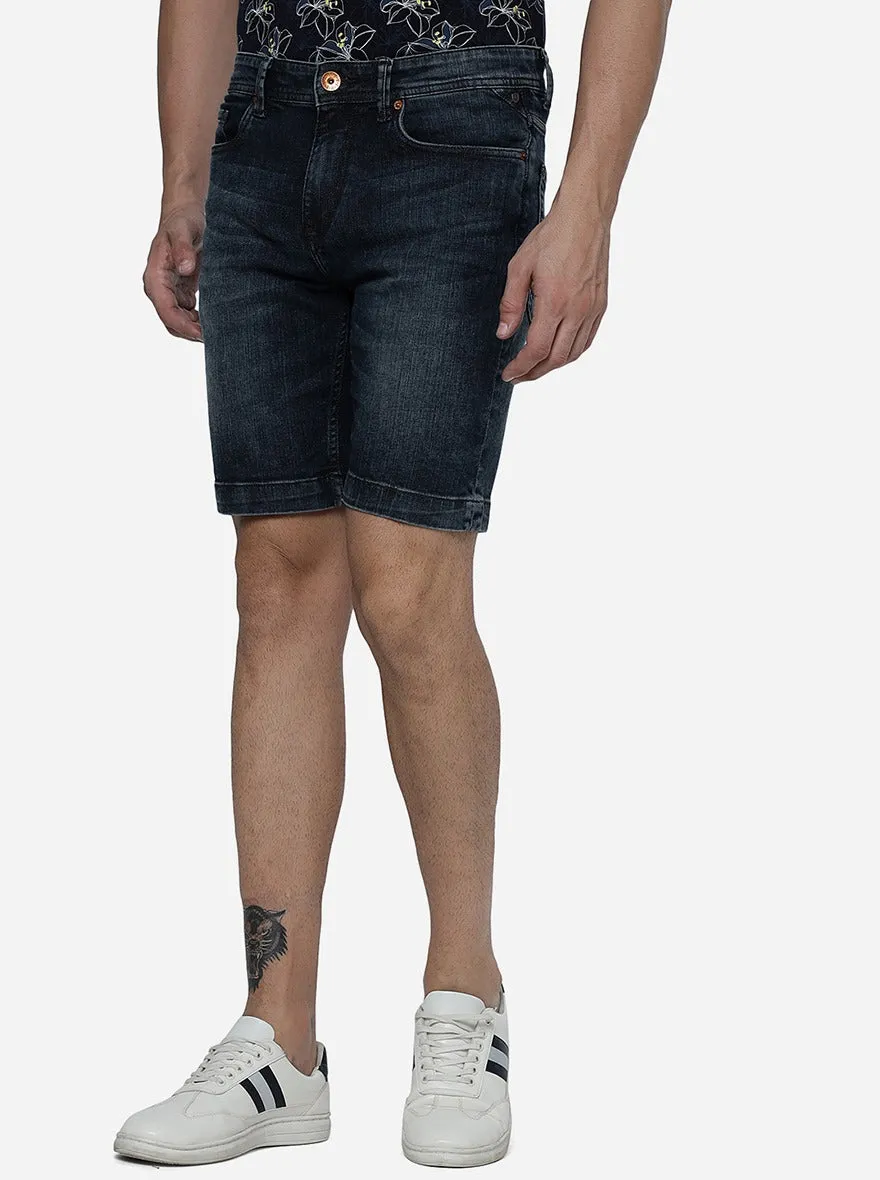 Denim Blue Solid Slim Fit Shorts | JadeBlue