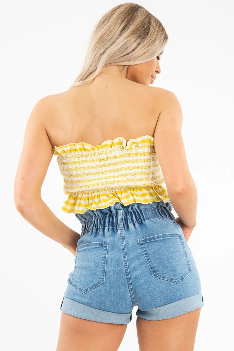 Denim Ruffle Waist Shorts - Bessie