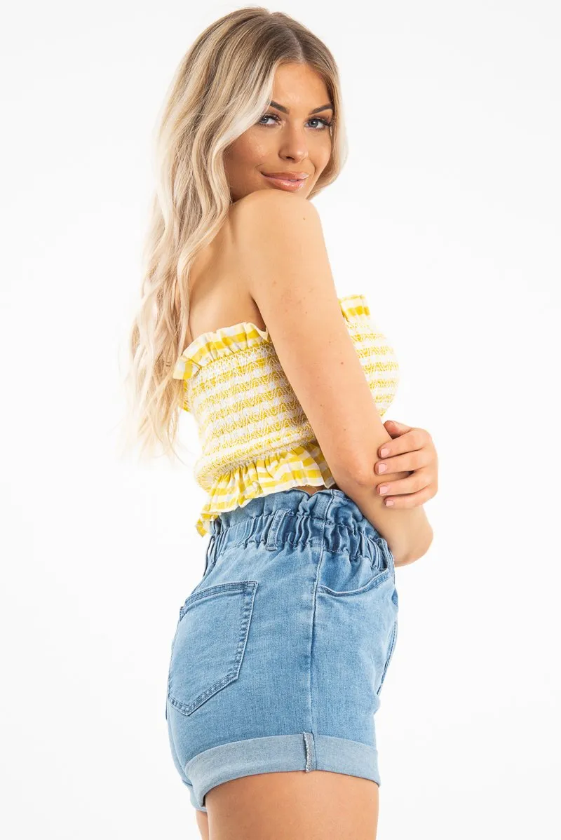 Denim Ruffle Waist Shorts - Bessie