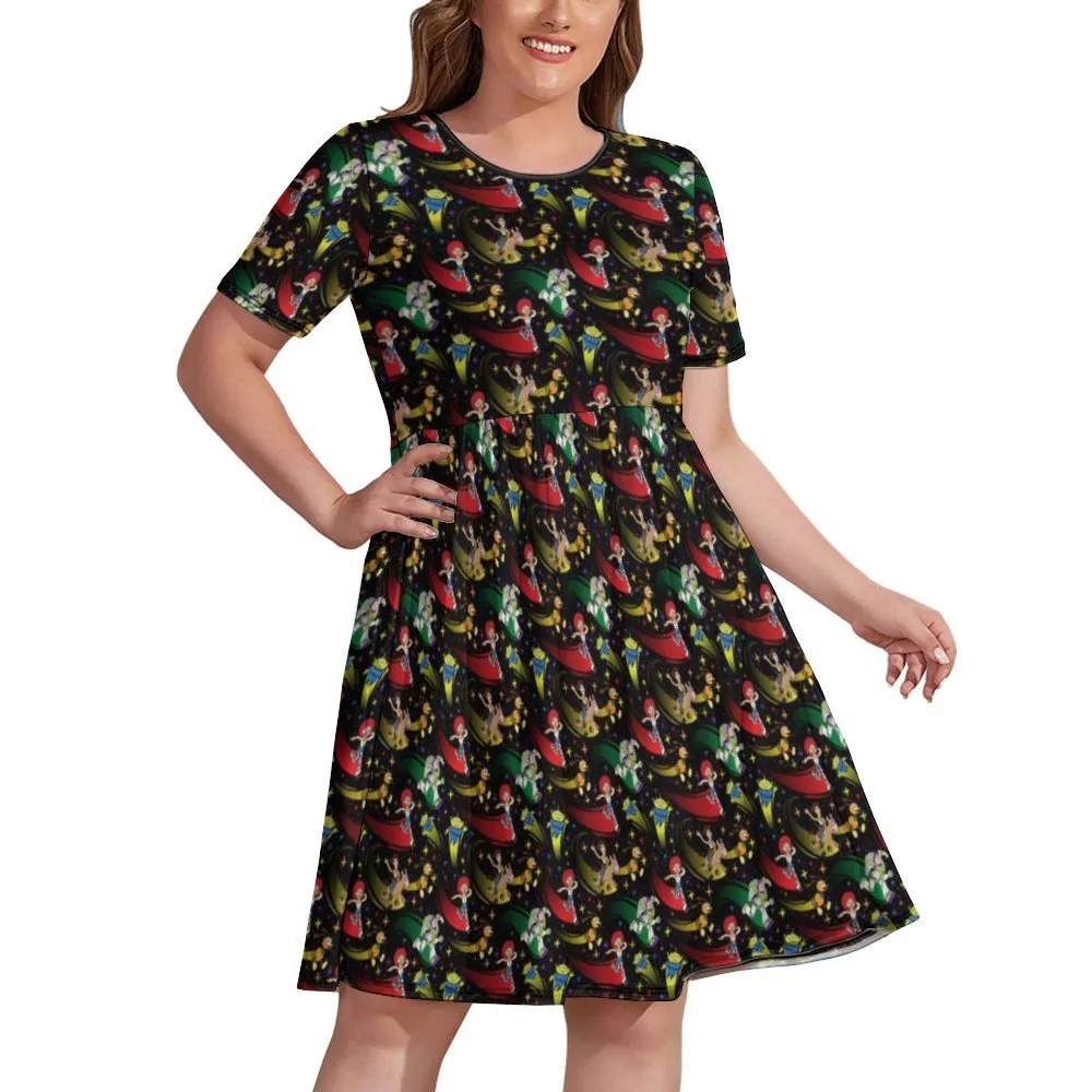 Disney Toy Story Roundup Friends Women's Round Neck Plus Size Dress With Pockets