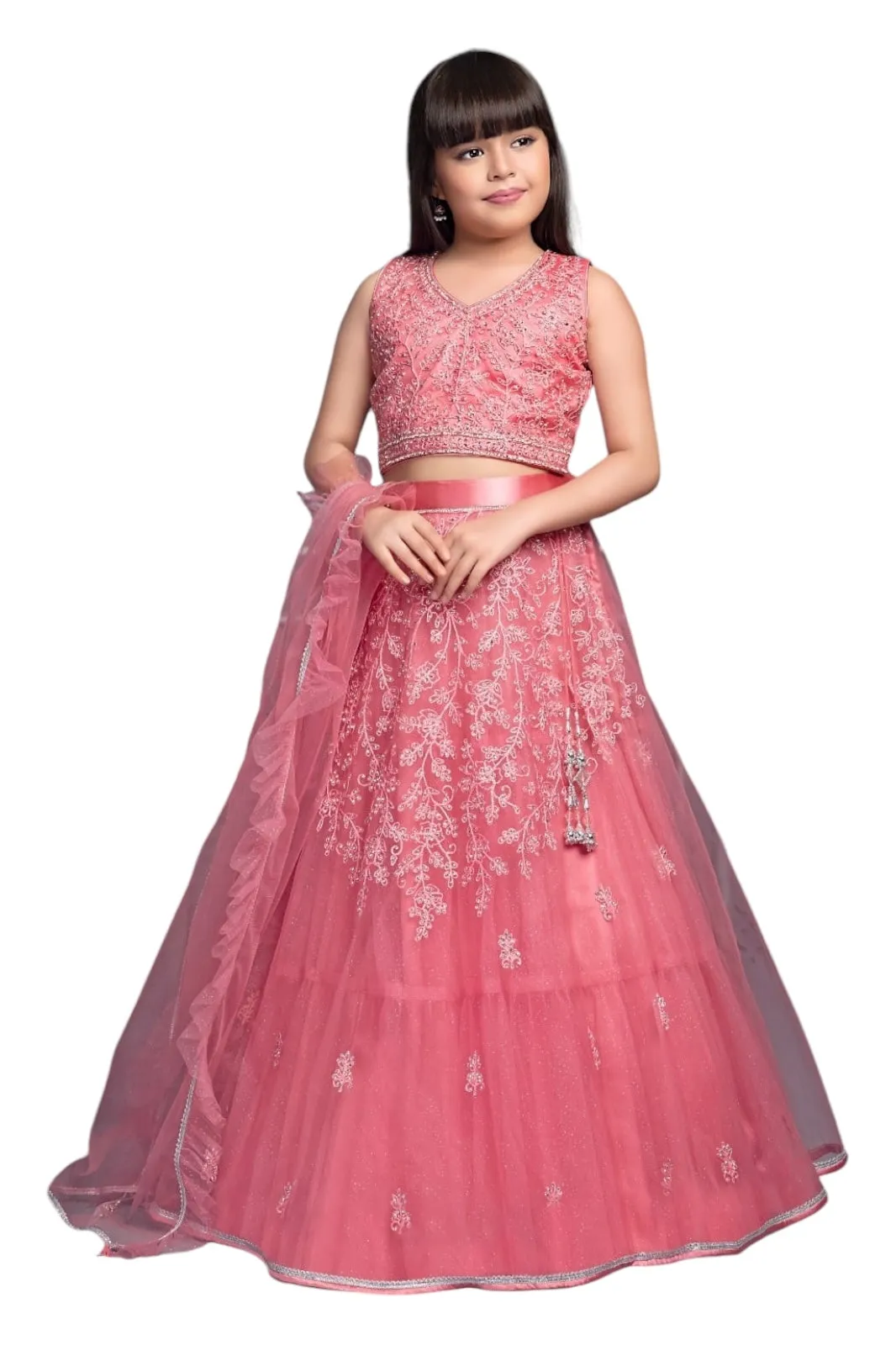 Embroidered cherry blossom pink lehenga set