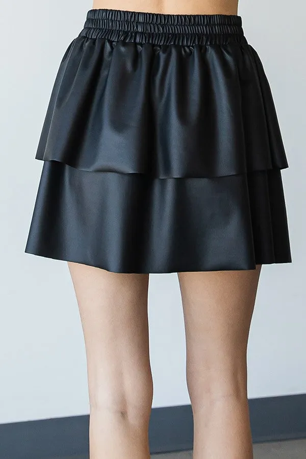 Faux Leather Tiered Layered Skirt