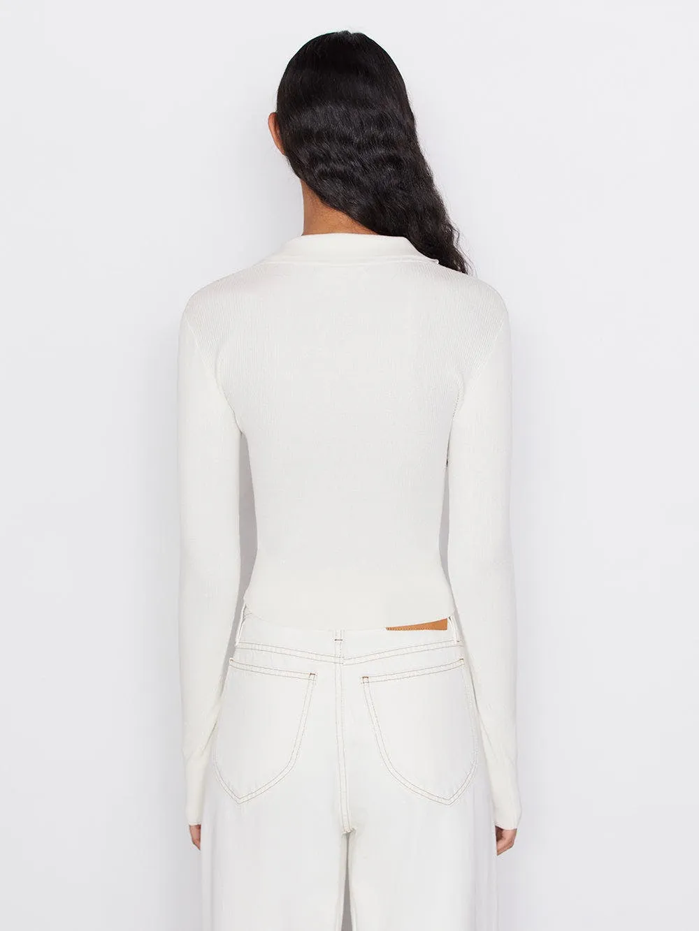 Frame - Shrunken Polo Sweater in Off White