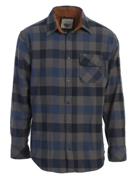 Gioberti Men's Dark Blue / Gray 100% Cotton Brushed Flannel Plaid Checkered Shirt with Corduroy Contrast