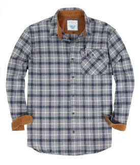 Gioberti Men's Gray / Blue / White Highlight 100% Cotton Brushed Flannel Plaid Checkered Shirt with Corduroy Contrast