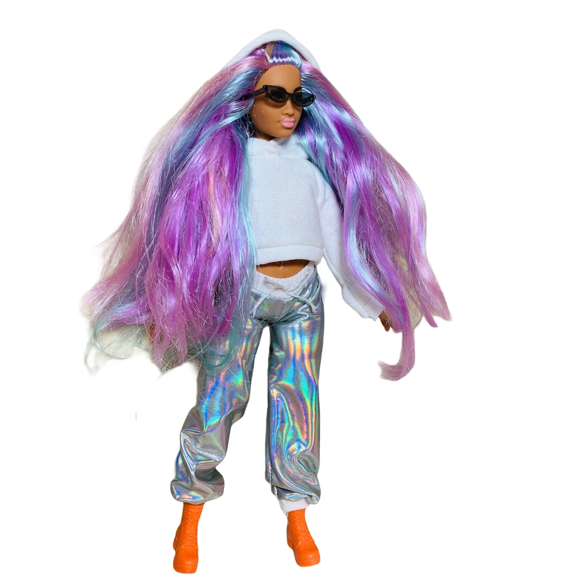 Holographic sweatpants for Barbie doll