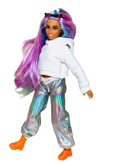 Holographic sweatpants for Barbie doll