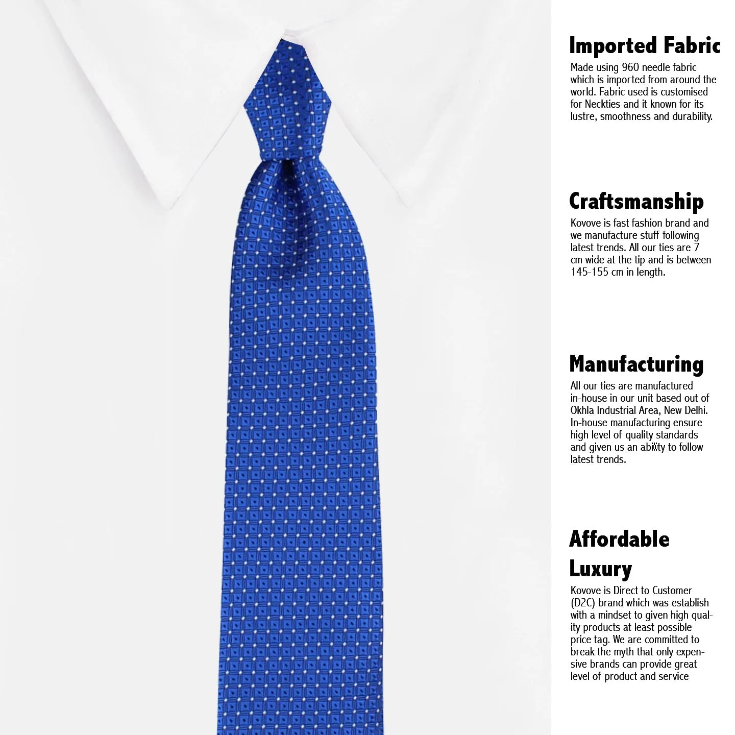 Kovove Checkered Pattern Blue Necktie for Men